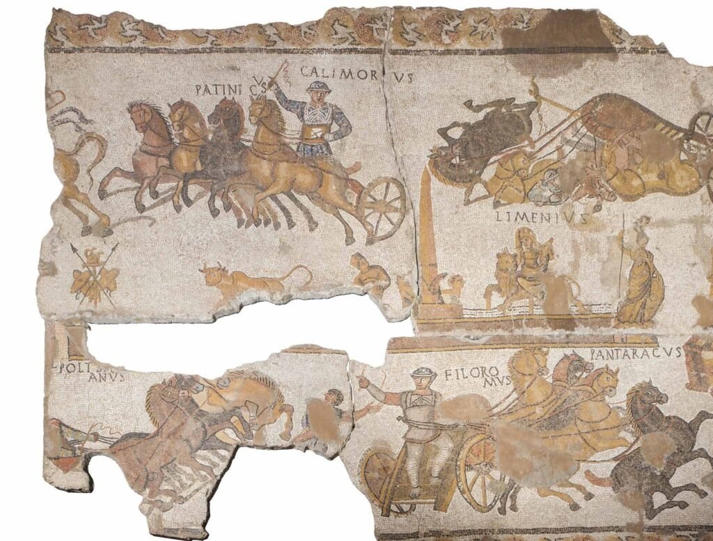 Mosaic romà del Circ, amb curses de quadrigues, conservat al Museu d'Història de Girona
